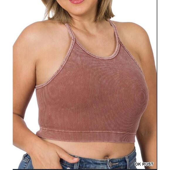 #1575 Zenana NWOT Dk Rust Ribbed Seamless Cami Brami Top Size 1X/2X & 2X/3X - Picture 1 of 1
